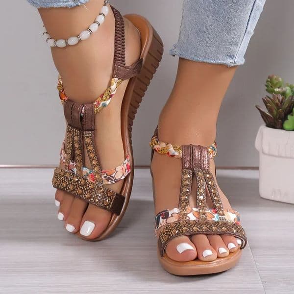 Women Wedge Summer Bohemia Rhinestones Casual Platform Sandals Female Peep Toe Outdoor Beach Shoes