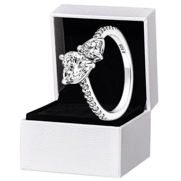 Band Rings New arrival Double Heart Sparkling Ring Solid 925 Silver Women girlfriend Gift Jewelry For Lover CZ diamond P brand finger nail Rings with Original box Set