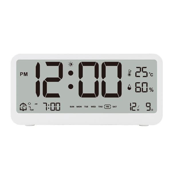 8001-EN Multifunctional Digital Clock LED Brightness Adjustable Temperature Humidity Displaying Alarm Clock with Dual Alarms
