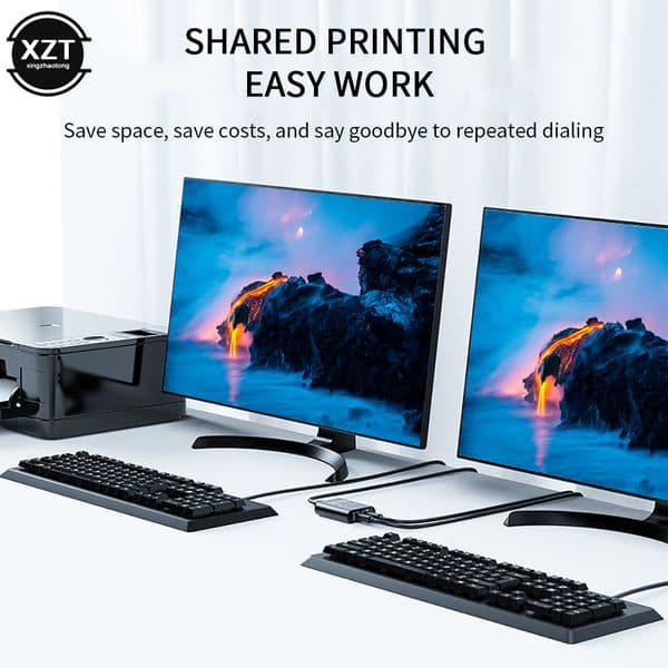 BIack USB Printer Sharing Device 2 in 1 Out Printer Sharing Device 2-Port Manual KVM Switching Splitter Hub Converter