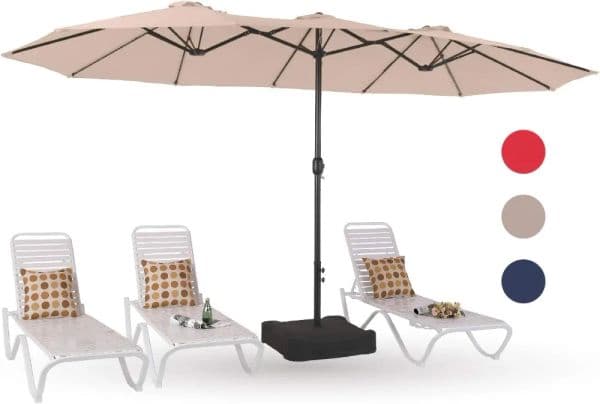 15ft Large Patio Umbrellas with Base Included Outdoor Double-Sided Rectangle Market Umbrella with Crank Handle for Poolside