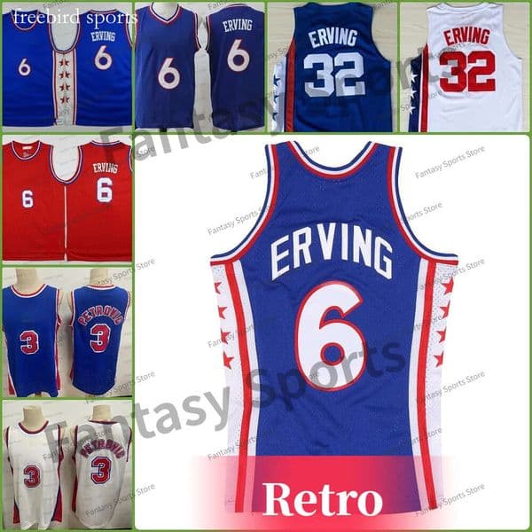Vintage Dr J 6 Jerseys Throwback Julius 32 Erving Basketball Jerseyss Red Blue White Men Ed Shirts Classic