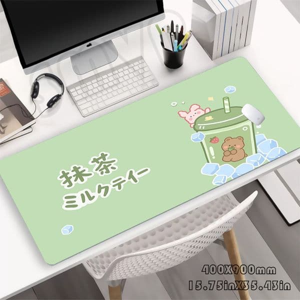 Green Matcha Large Mouse Mat Gaming Mousepad Big Gamer Desk Mat 39.3x19.6in Rubber Keyboard Mats Desk Pad Design Mouse Pad