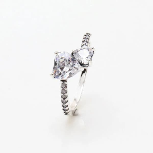 New arrival Double Heart Sparkling Ring Solid Sier Women girlfriend Gift Jewelry For Lover CZ dia finger nail Rings with Original box 2