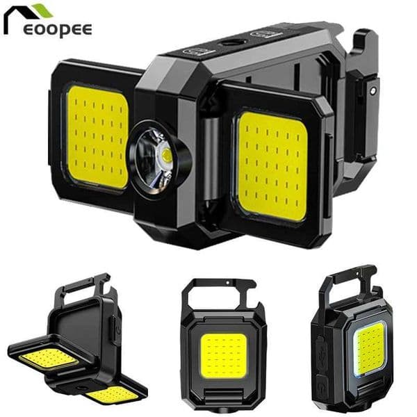 Rechargeable keychain flashlight portable mini COB work light with 90 foldable side light super bright used for camping X241109