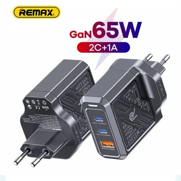 Remax 65W GaN Charger Adapter QC4.0 new PD 3.0 Super Fast Charging 2025 for Xiaomi iPhone 15 14 Pro Laptop Book USB A Type C Charger