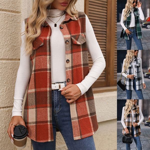 Designer's new women's clothing autumn and winter ins style fashionable plaid sleeveless vest loose fit