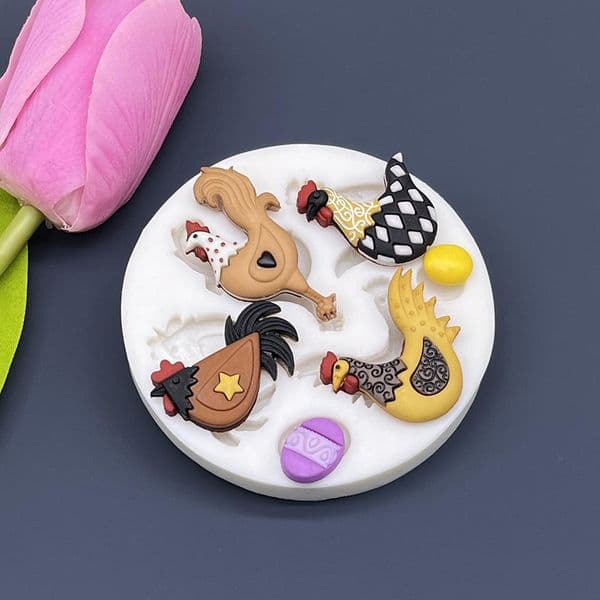 Hen Cock Easter Eggs Silicone Sugarcraft Mold Chocolate Cupcake Baking Fondant Cake Decorating Tools