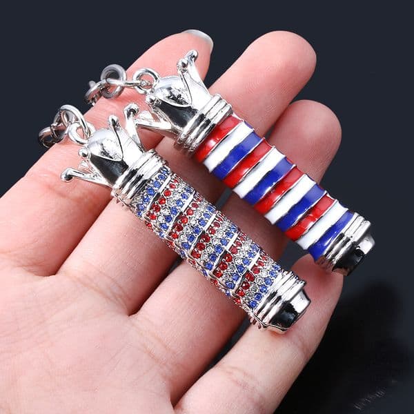 Fashion Crystal Barber Shop Turn Light 3D Keychain Crown Hairdresser Logo Metal Pendants Keyring Men Key Bag Accessories Gift