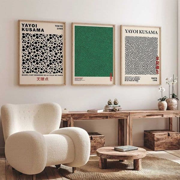 Yayoi Kusama Abstract Line Dots Canvas Art Poster and Print Black Green Canvas Painting Wall Art Picture for Room Home Decor W241109