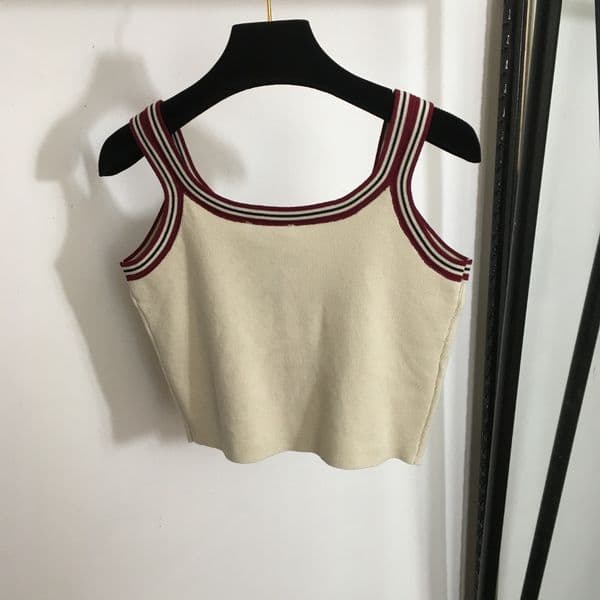 24 Spring Summer Women's Simple Embroidered Letter Camisole Colorblock Striped Ladies Knitted Crop Top FLL20240784