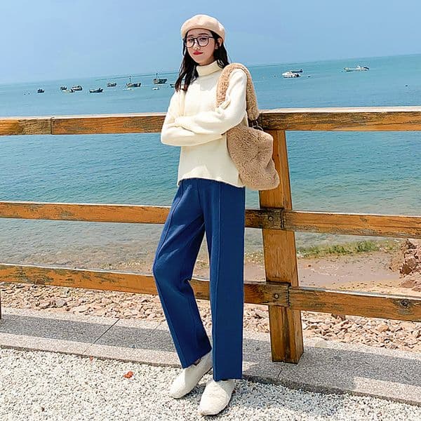 8037A# Autumn Winter Warm Knitted Maternity Pants Straight Loose Harem Belly Pants Clothes for Pregnant Women Casual Pregnancy