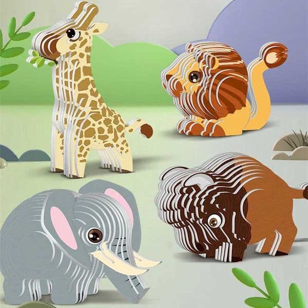 Creative Animal 3D Paper Puzzle Craft Lion Tiger Rabbit Cardboard Models DIY Kit Collectible Display Models Gift Childrens Toys W241109