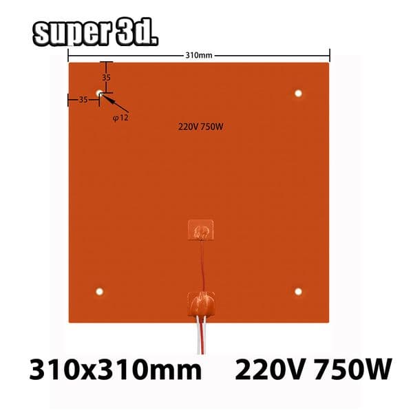 3D Printer Parts Silicone Heating Pad 310x310mm 220v 750w Waterproof Rubber Heat Bed Platform For Ender-3 CR10 Heating Mat