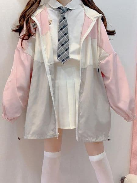 Xgoth Japan Hooded Jacket Girls Sunscreen Clothing Preppy Korean Loose Summer Autumn New Jk Long-sleeved Thin Coat Kawaii Pink