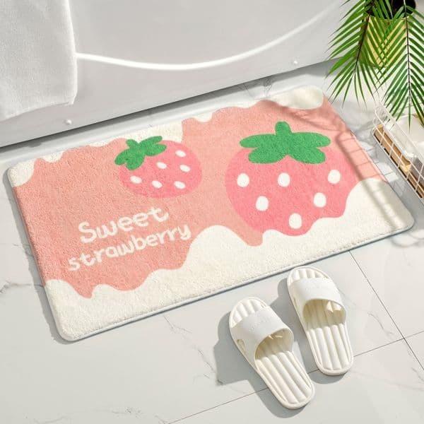 Soft Bath Mat Small Fresh Strawberry Floor Mat Home Rug Entrance Carpet Bedroom Toilet Bathroom Door Absorbent Non-Slip Foot Pad