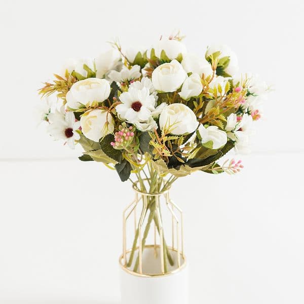 Silk Tea Rose Artificial Flowers 5 Forks 12 Heads Christmas Decorations for Home Crafts Houseplant Roses Wedding Fake Flowers