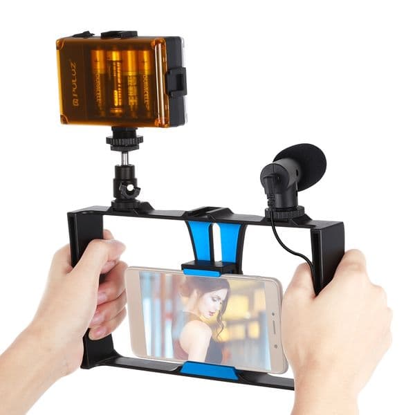 Phone Vlogging Live Broadcast LED Selfie Light Video Rig Microphone Cold Shoe Tripod Head 3 in 1 Kit support 1/4 Screw Tripod