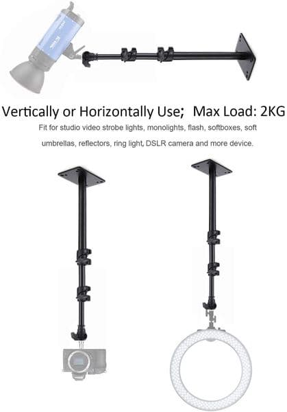 Meking Photography Camera Arm Wall Mount Boom, Max Length 39 inches for Photo Studio Video Strobe Light, Flash, Ring Light
