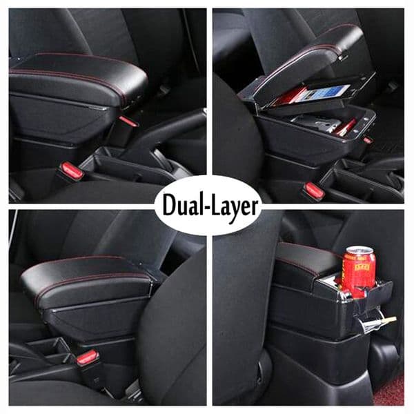Car Dual Layer Storage Box Center Console Leather Armrest Cup Holder For Honda Fit Jazz 2002-2008 Hatchback 2003 2004 2005 2006