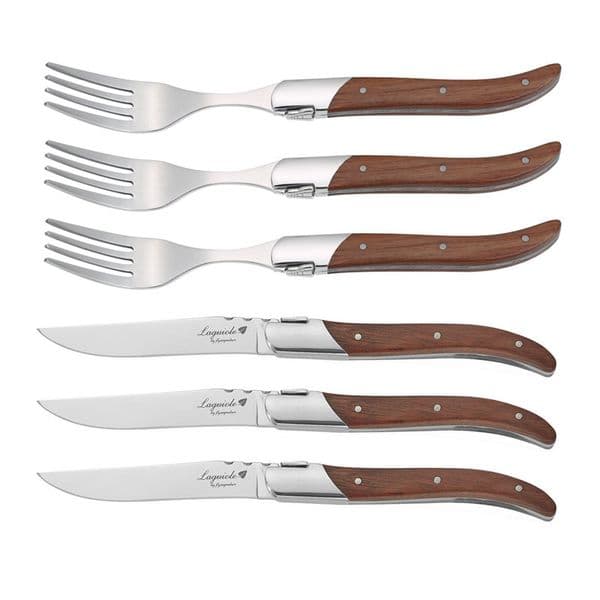 Laguiole Steak Knives Rose Wood & Japanese Steel Cutlery - 2-10pcs Dinnerware Set