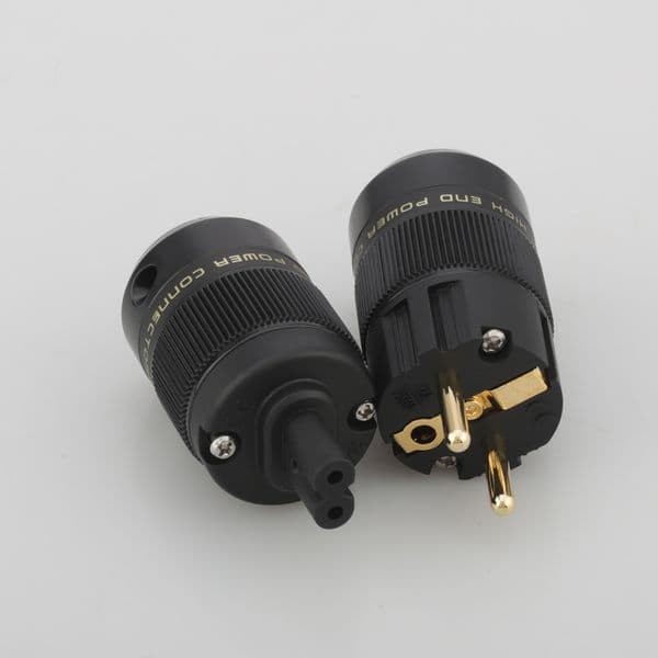 Pair Audiocrast Rhodium Gold plated Figure 8 C7 & Schuko Power Plug hifi Audio speaker amplifier AC Power cord IEC EU power plug