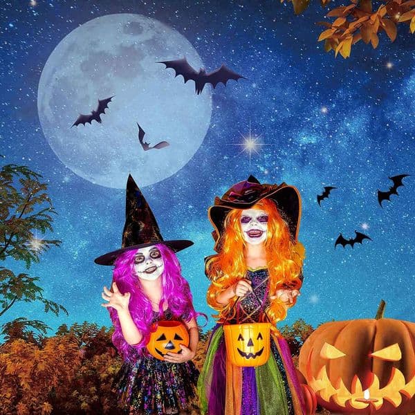 Halloween Backdrop Moonlight Pumpkin Fallen Leaves Trick or Treat Party Decor Photography Background for Birthday Photo Props