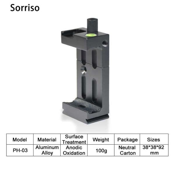 1/4 Inch Tripod Head Bracket Mobile Phone Holder Clip For Vlog Live Flashlight Microphone With Spirit Level and Cold Shoe Mount