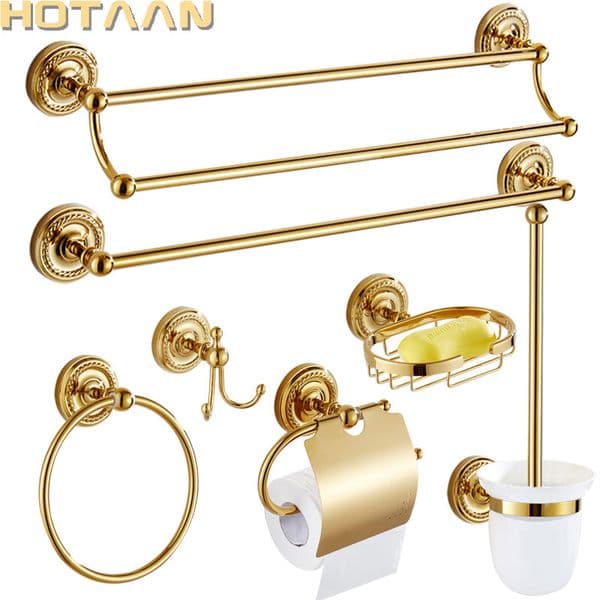 Sold Brass Bathroom Accessories Set,Robe hook,Paper Holder,Towel Bar,Towel Ring,bathroom sets, Gold Towel Rack HT-810900-T