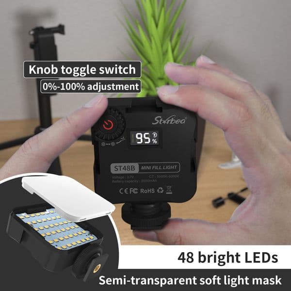 For Youtube Tiktok Mini LED Video Light 3 Cold Shoes Video Camera Light 6500K Photographic Ligthting