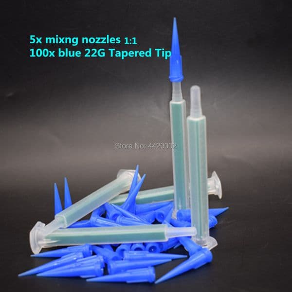 5pcs 1:1 AB Glue Epoxy Tube Static Mouth Resin Static Mixer Mixing Nozzles & 100pcs 18G 22G 25G Dispensing Needles Syringe Tips