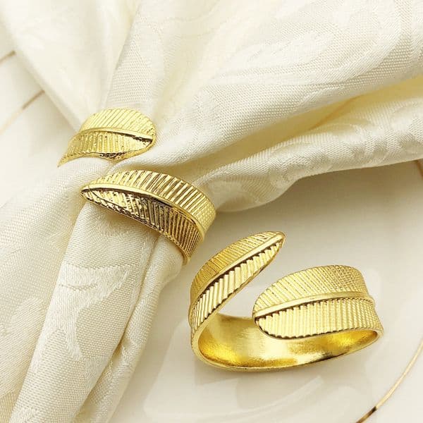 12pcs/lot Golden Leaves Napkin Rings Gold Leaf Christening Bangle Metal Napkin Holder Wedding Bridal Shower Table Place Set