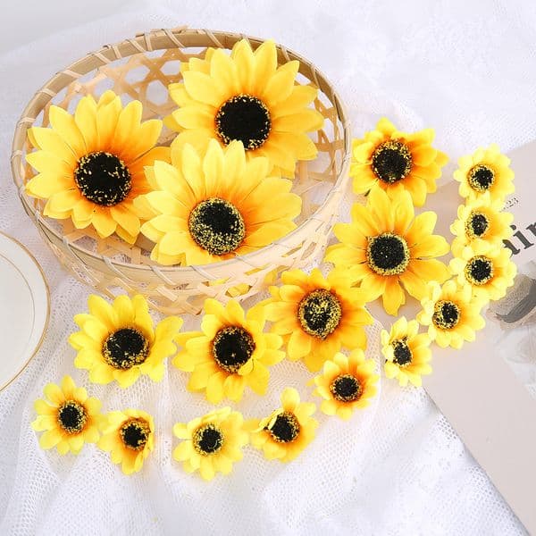 10Pcs Beautiful Silk Sunflower Artificial Flowers Head For Home Decor DIY Wedding Decoration Wreath Scrapbooking Gift Accessory