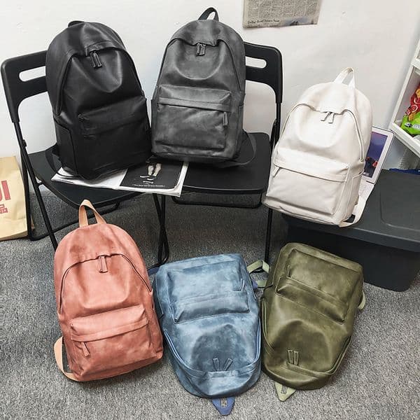 SEETIC Quality Pu Leather Backpack Solid Color Laptop Bag Unisex Large Capacity School Bag Female Anti-Theft Ladies Travel Bag