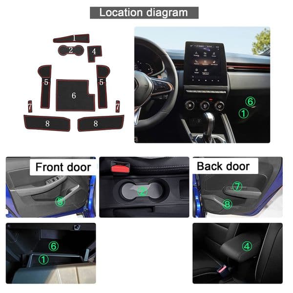 LFOTPP Car Door Groove Mat for Renault Clio 5 2020-2024 Anti-Slip Rubber Gate Slot Cup Pad Auto Renault Clio 5 Accessories 2023