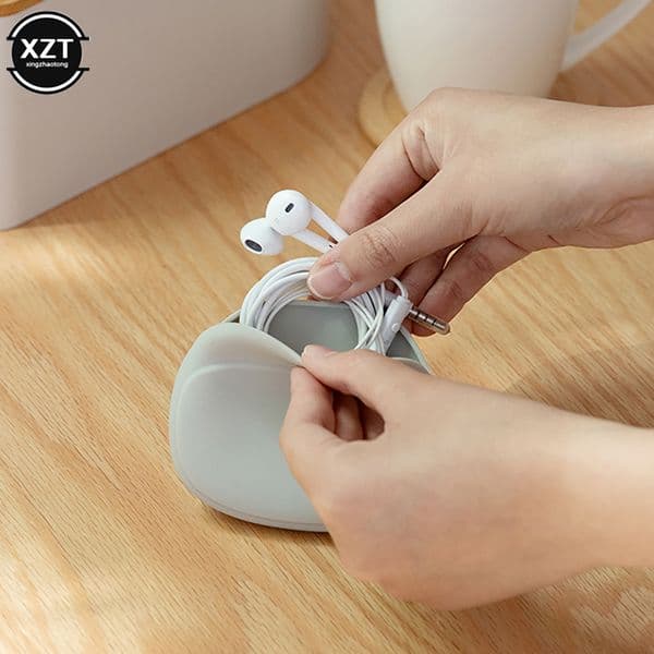 Portable Data Cable Headphone Storage Box Coin Purse Mobile Phone Cable Earphone Wire Organizing Bag Silicone Storage Box