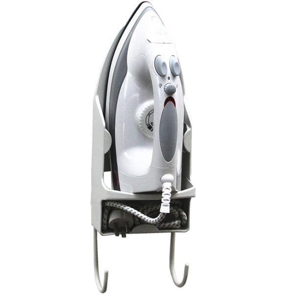 Bathroom Ironing Board Hanger - Laundry Room Ironing Board Holder, Plastic Wall Mount Ironing Board Rack with Removable Hooks