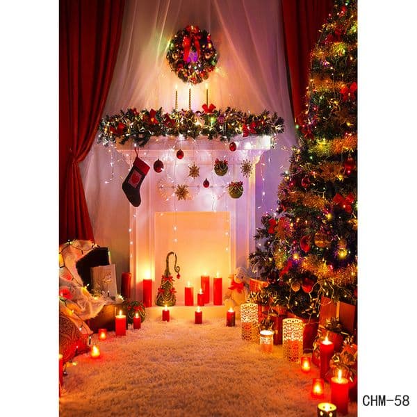 Photorealistic Fabric Christmas Day Photography Backdrops Prop Christmas Tree Fireplace Photographic Background Cloth CHM-019