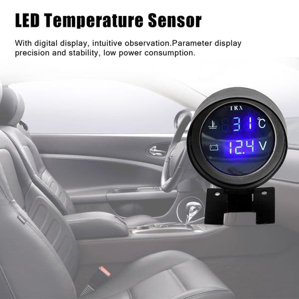 2 in 1 12V 24V Round Led Digital Car Truck Water Temp Gauge Temperature Sensor Temperatura Moto Voltmeter Volt Voltage Meter