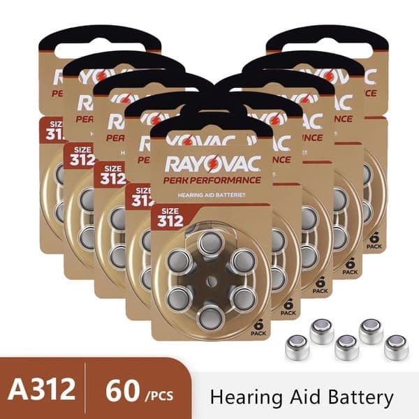 Hearing Aid Battery 60PCS/10 Cards Rayovac Peak A312A 312A PR41 Zinc Air Battery for BTE CIC RIC OE Hearing aids battery