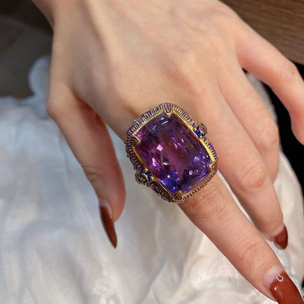 Foydjew Italian Vintage Jewelry Enamel Color Amethyst Rings Pendant Necklaces Medieval Style Banquet Jewelry Sets For Women