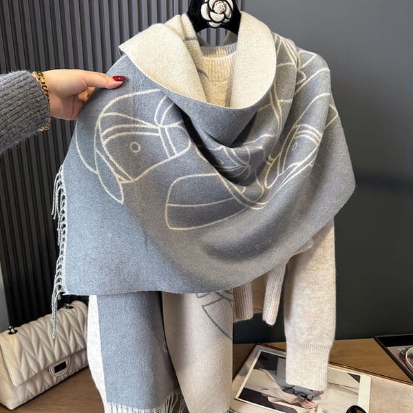 Women's autumn and winter New Double sided Two tone Simple Color Warm Scarf Wearing Shawl Externally