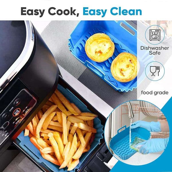 Silicone Pot for Ninja Fryer - 2 Silicone Fryer Liners Reusable for Double Fryer, Fryer Basket Blue