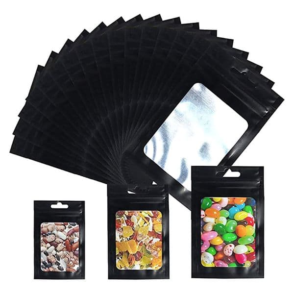 100 Pcs Flat Foil Zip Lock Bags Bath Salt Cosmetic Bag One Side Clear Mini Thick Mylar Resealable Bags Smell Proof Ziplock Baggi