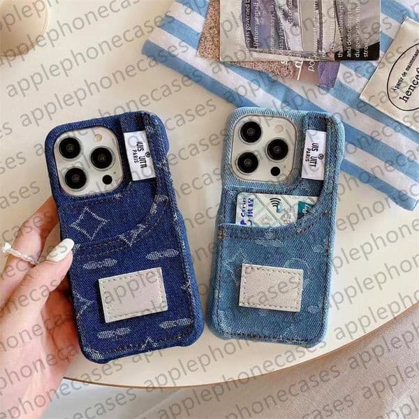 Denim Phone Case Designer iPhone Case for iPhone 15 Pro Max Case Apple iPhone 14 Pro Max 13 Pro 12 Case Card Holder Fashion Embroidered Original Monogram Mobile Cover