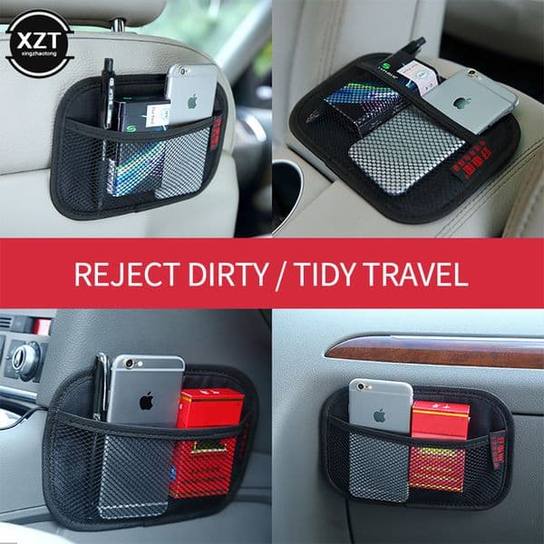 Car Universal Black Storage Bag Brand Stick-up Mesh Net Storage Bag Phone Holder Organizer Pouch Car Hanging Ornament Decorate