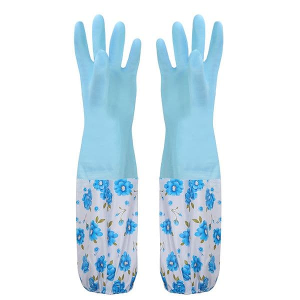 Dishwashing Cleaning Glove Durable Waterproof Rubber Long Sleeves for Dish Washing Velvet Lining Household