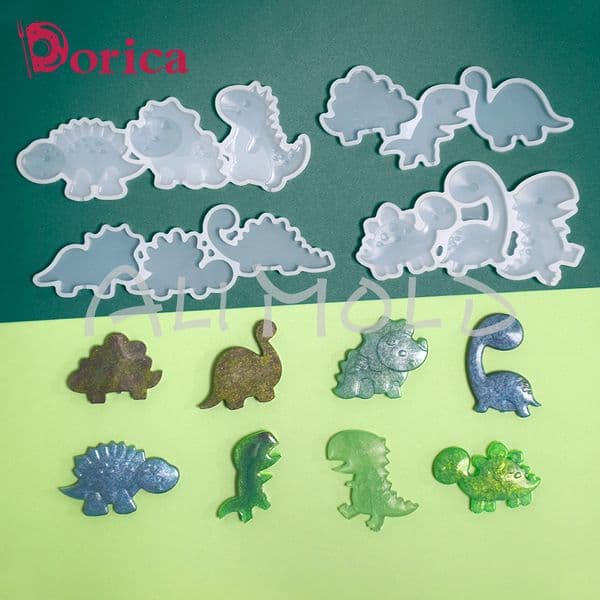 Dorica Dinosaurs Resin Epoxy Silicone Mold Diy Chocolate Rattle Shaker Lollipop Mould Cake Decorating Tools Kitchen Bakeware