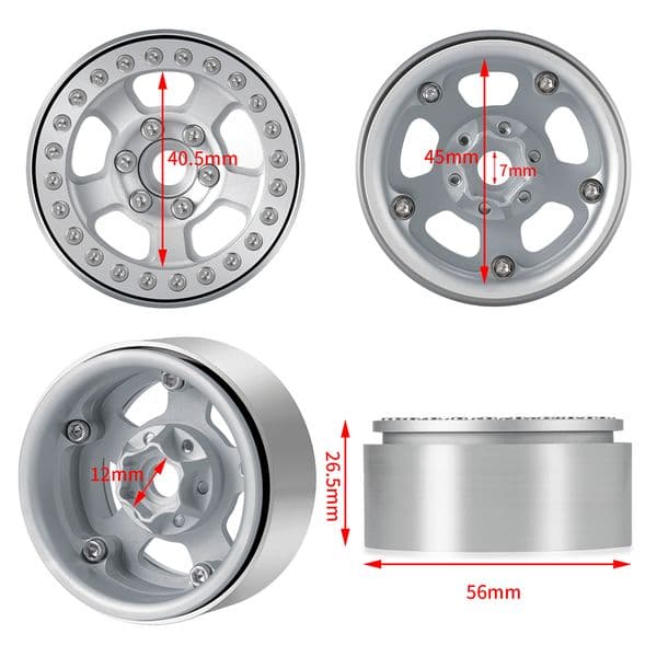AXSPEED 1/4Pcs CNC Aluminum Alloy Beadlock 1.9 inch Wheel Rim Hubs for Axial SCX10 D90 TRX4 CC01 1/10 RC Crawler Car Parts