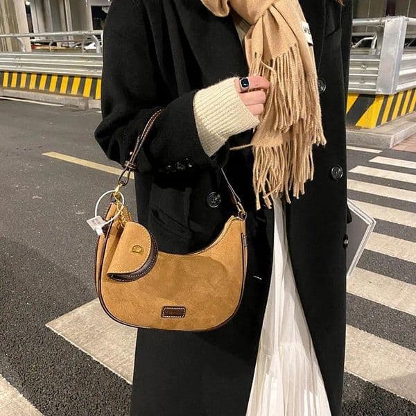 2025 NEW Totes Brand Designer Suede Women's Shoulder Bag Retro Purse Crossbody Hobos Handbag And 2 Pieces Set